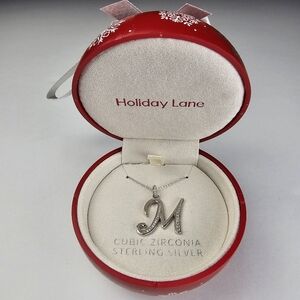 Holiday Lane Cubic Zirconia 'M' Initial Necklace in Sterling Silver